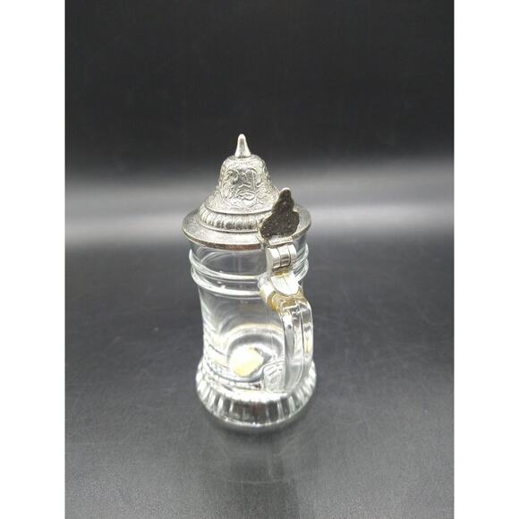 Miniature Beer Stein BMF Schnapskrügerl 4” Clear Glass & Pewter Lid West Germany - Picture 10 of 10